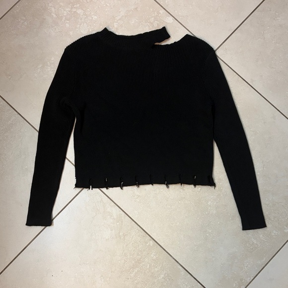 Black Distressed Knit Sweater - Picture 1 of 4